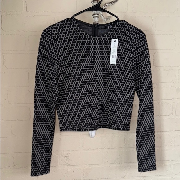 Theory shirt NEW small Black Patterned cropped Top long sleeve stretch - Picture 2 of 5